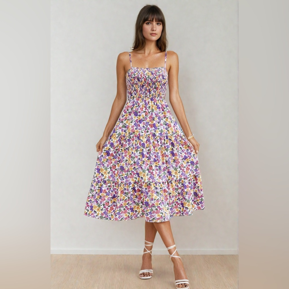 Boho Floral Print Ruffle Hem Cami Dress